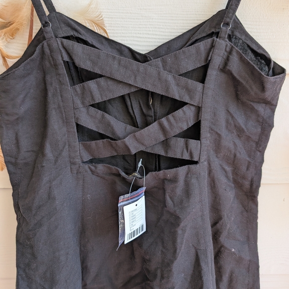 Urban Outfitters Linen Blend Black Strappy Back Dress M - Picture 8 of 8